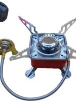 Ultralight Red Square Camping Stove with Detached Safe Gas Line – Wind-Resistant Burner for Hiking & Travel