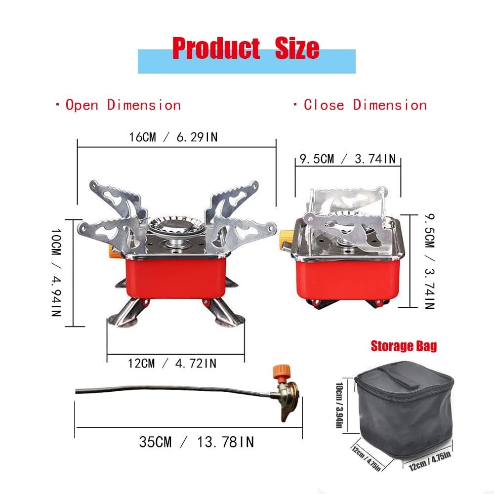 Ultralight Red Square Camping Stove with Detached Safe Gas Line – Wind-Resistant Burner for Hiking & Travel