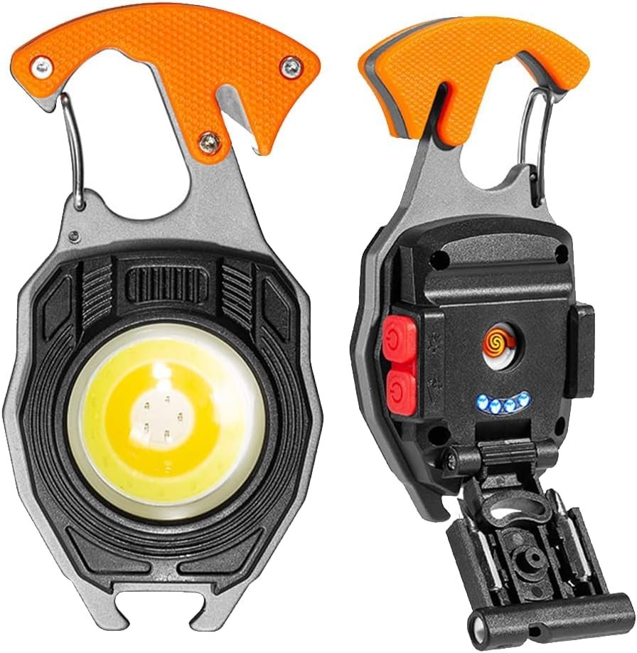 Cluemart Rechargeable COB LED Keychain Work Light – Magnetic Base, Carabiner Hook & Folding Stand (6 Modes)