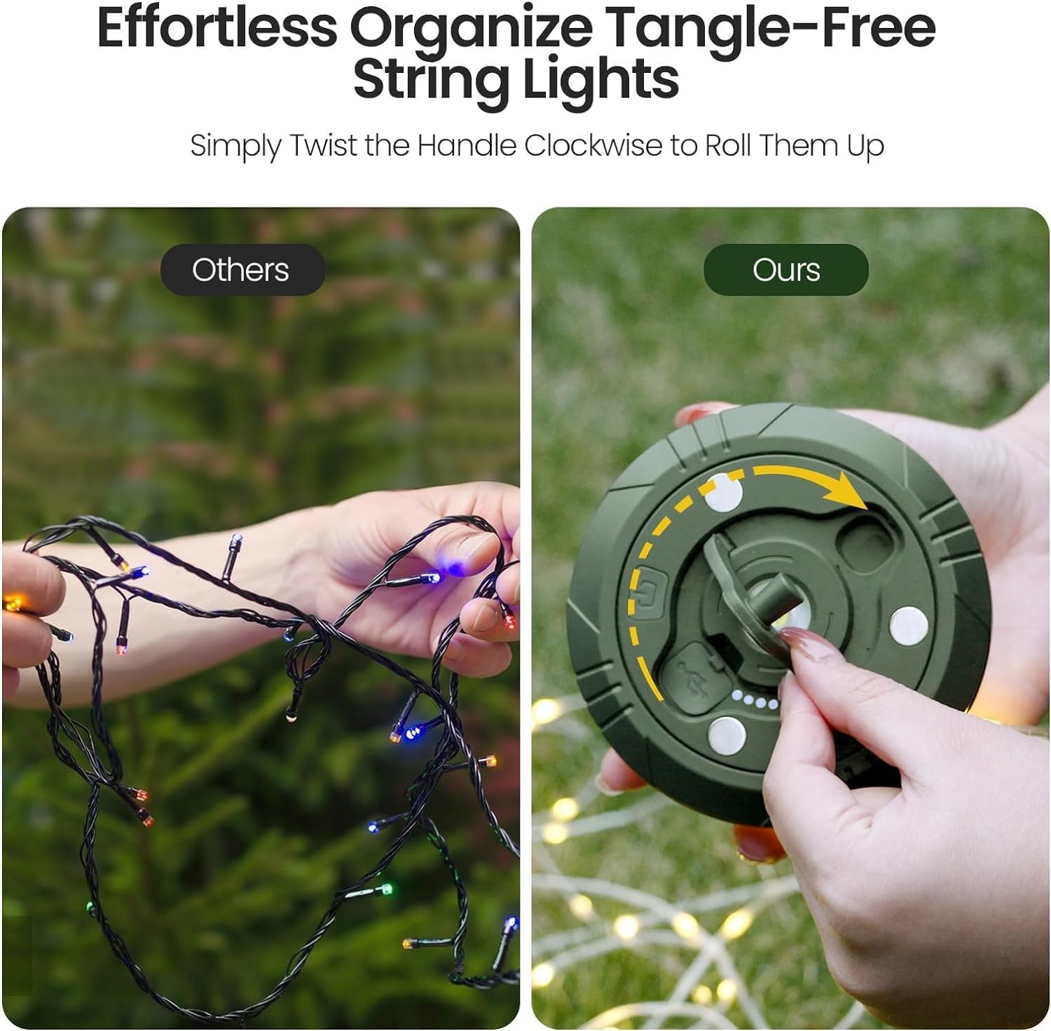 Cluemart 32.8FT Retractable Outdoor Camping String Light | Built-in Flashlight Torch, 8 Modes & USB Phone Power Bank
