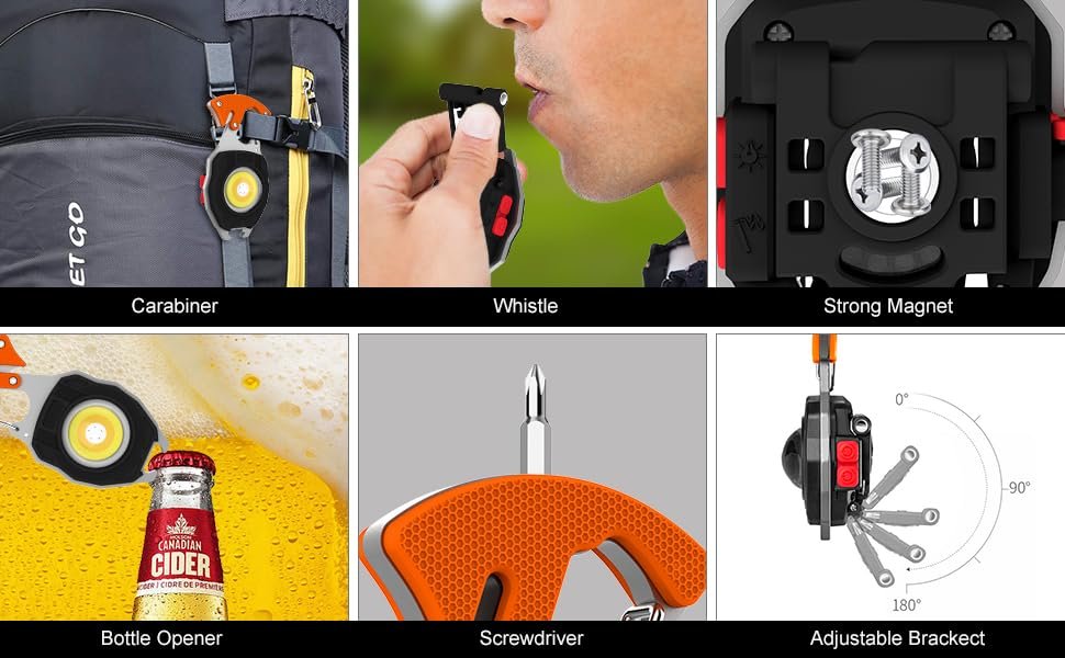 Cluemart Rechargeable COB LED Keychain Work Light – Magnetic Base, Carabiner Hook & Folding Stand (6 Modes)