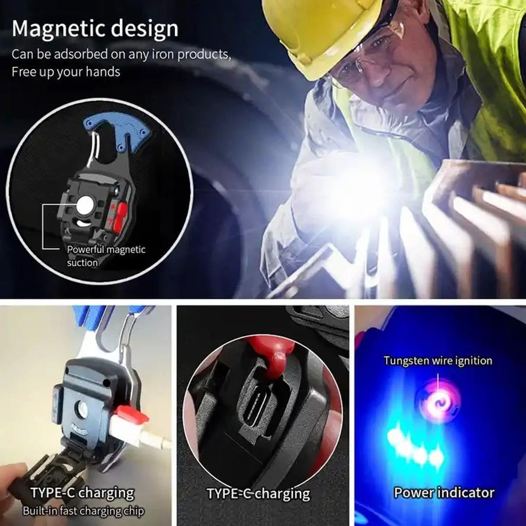 Cluemart Rechargeable COB LED Keychain Work Light – Magnetic Base, Carabiner Hook & Folding Stand (6 Modes)