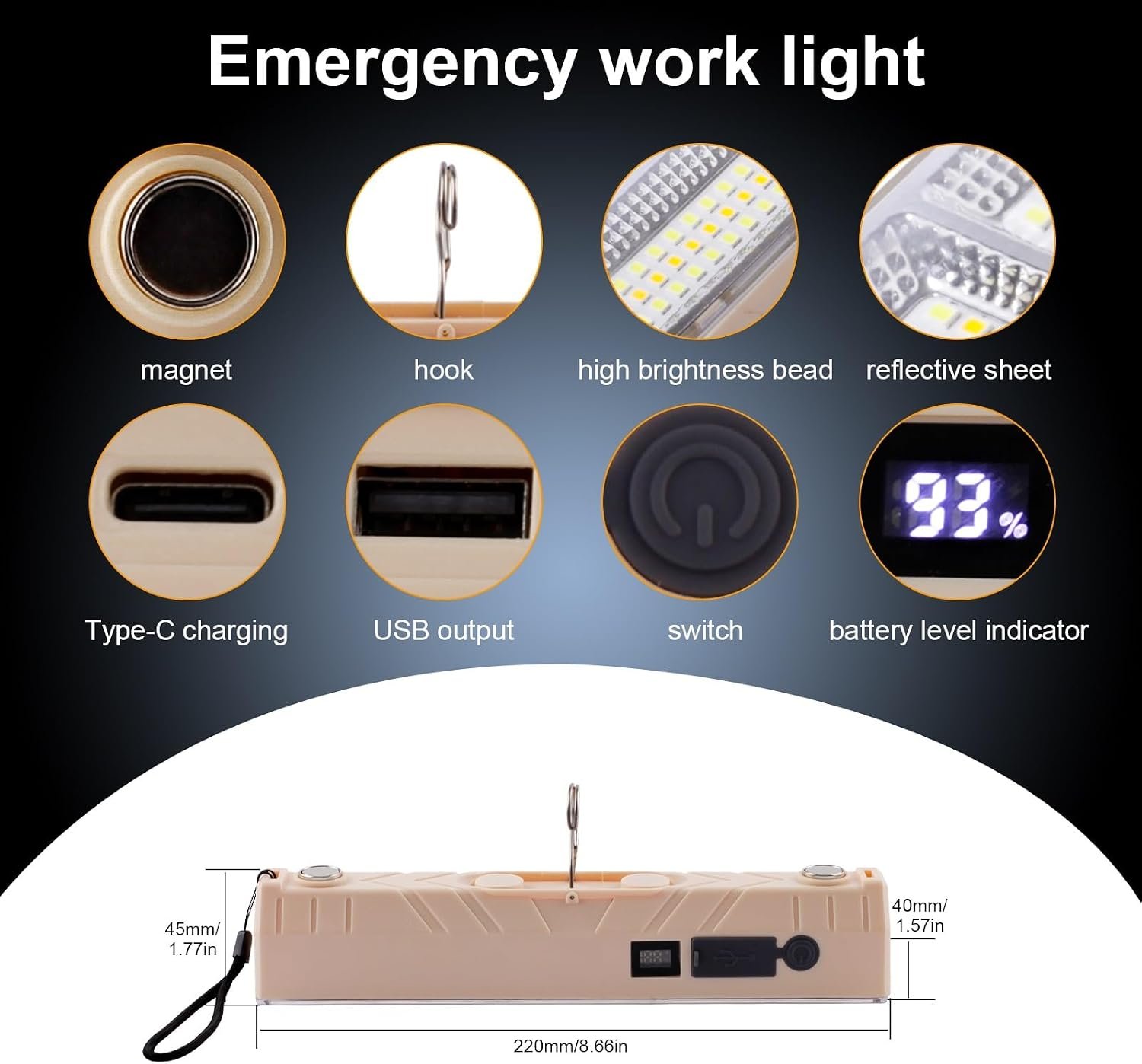 Cluemart 30cm Portable Cordless LED Work Light | Wide-Beam Floodlight & Flashlight for Car Repair, Workshop & Camping