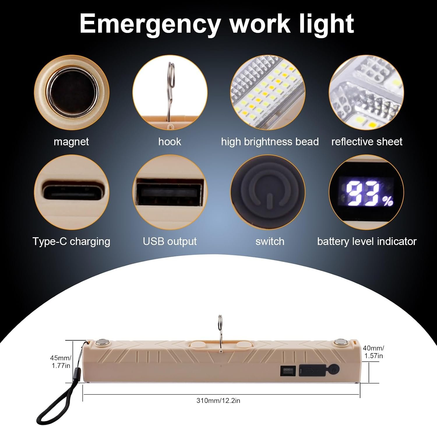 Cluemart 40cm Rechargeable LED Work Light & Portable Floodlight – Cordless Inspection Light for Garage, Camping & Emergency