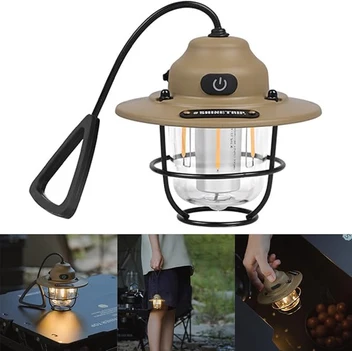 Cluemart Vintage Rechargeable LED Camping Lantern – Stepless Dimming, 4 Modes & IPX4 Waterproof Tent Light