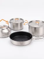 SUS304 Stainless Steel Camping Cookware Set with Carry Bag – Heavy-Duty Nesting Pots & Pan Mess Kit with Foldable Handles for Backpacking & Campouts