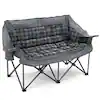 Oversized Double Camping Loveseat (500–600 lbs Capacity) – Fully Padded 2-Person Folding Camp Sofa with Mesh Pockets & Shoulder Tote (Gray Plaid)