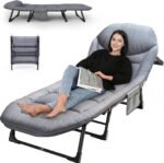 6-in-1 Convertible Folding Chair Bed with Mattress & Pillow – Adjustable Reclining Sleeper Lounge Cot for Camping, Patio & Guest Room