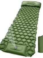 Inflatable Camping Sleeping Pad with Built-in Foot Pump & Integrated Pillow – Ultralight Single Air Mattress for Backpacking, Hiking & Tent Camping (Green)