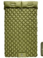 2-Person Inflatable Camping Sleeping Pad with Integrated Pillows – Double Air Mattress with Built-in Foot Pump for Tent Camping, Backpacking & Hiking (Green)