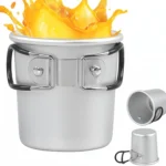 Compact 150ml Hard-Anodized Aluminum Camp Mug – Lightweight Pocket Tea & Coffee Cup with Collapsible Handles for Hiking Stoves