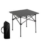 Portable Aluminum Folding Camping Table with Roll-Up Top – Lightweight Metal Picnic Table with Carry Bag for BBQ, Fishing & Beach