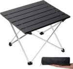Small Portable Camping Table with Carry Bag – Lightweight Aluminum Folding Beach Table with Roll-Up Top for Hiking, Fishing & Picnics (Black, Size S)