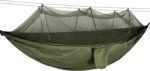 Lightweight Camping Hammock with Mosquito Net (260x140cm / 200kg Capacity) – Parachute Nylon Portable Travel Hammock with Tree Ropes & Carabiners