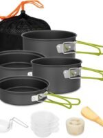 Camping Cookware Mess Kit with Pots, Pan & Bowls – Lightweight Non-Stick Nesting Cooking Set with Carry Bag for Hiking, Backpacking & Picnic