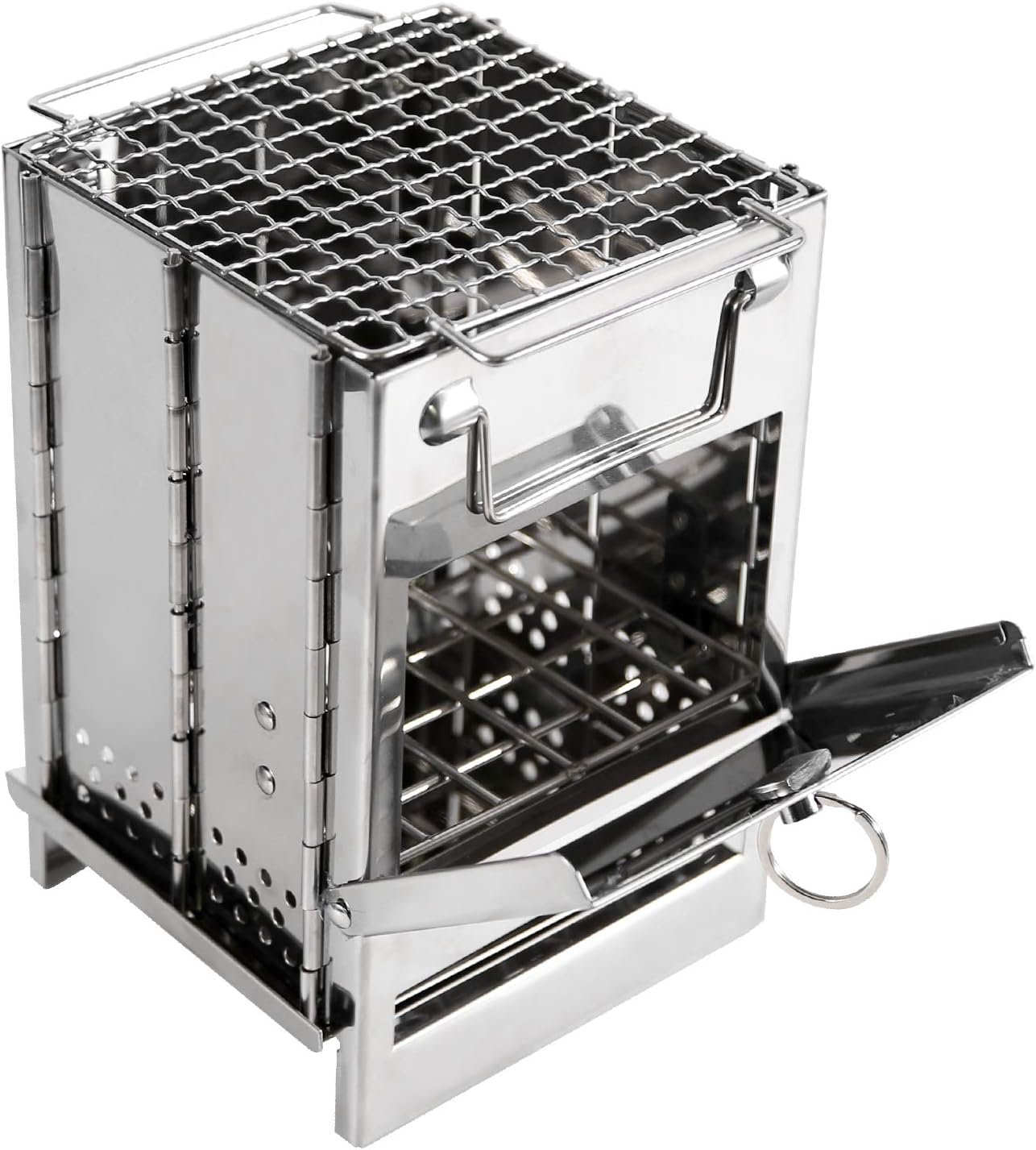 27cm Portable Folding Camping Wood Stove with Grill Grate – Lightweight Stainless Steel Backpacking Camp Stove for BBQ, Picnics & Hiking (Medium)