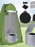 Pop-Up Privacy Tent & Portable Toilet Set for Adults – 190T Outdoor Shower & Changing Room Kit with Carry Bag for Camping, Car Travel & RV (Green)