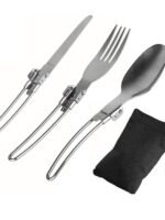 3-Piece Folding Camping Cutlery Set with Nylon Pouch – Stainless Steel Fork, Spoon & Knife Mess Kit for Hiking, Picnics & Travel