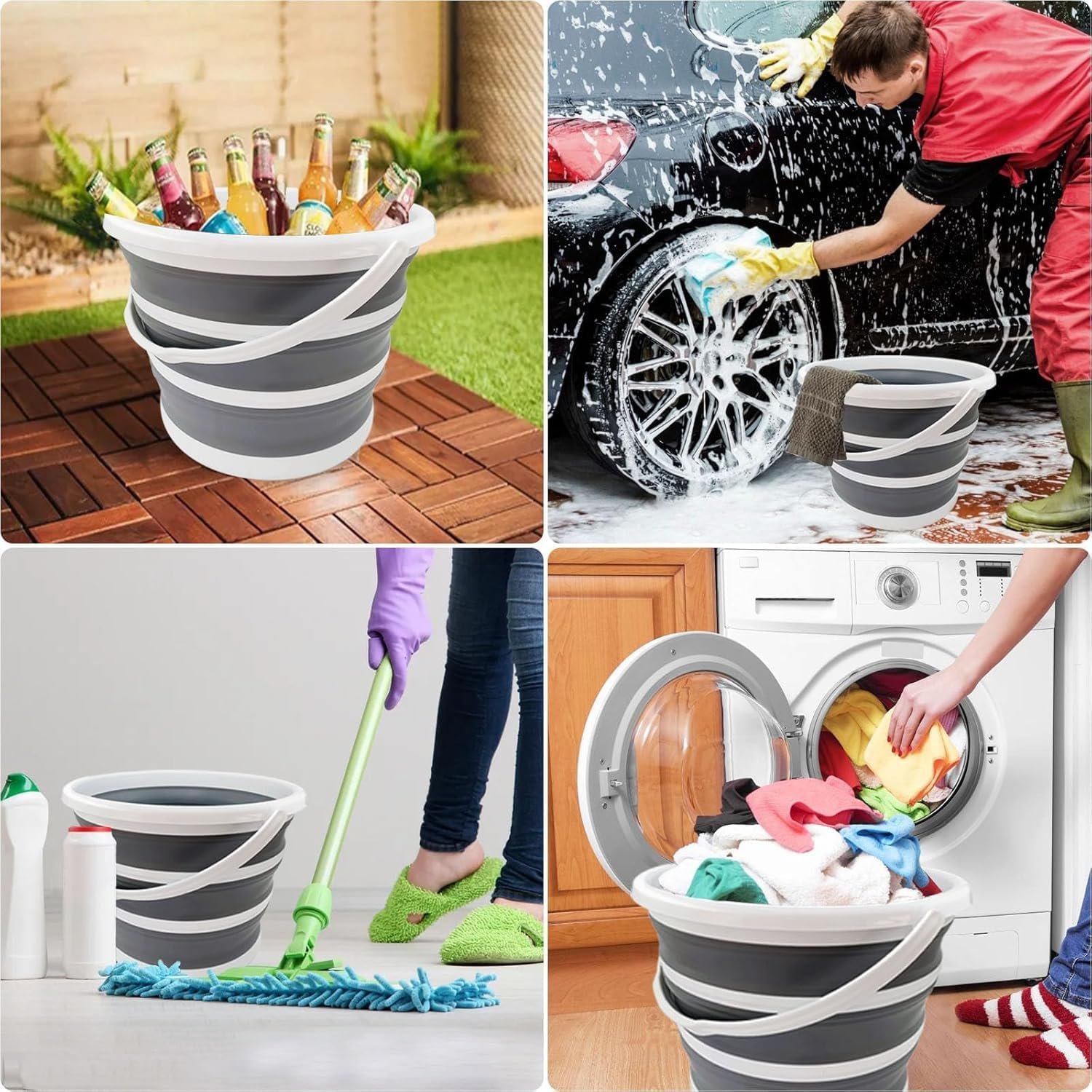10L Collapsible Silicone Bucket & Basin with Handle – Heavy-Duty Foldable Water Pail for Car Wash, Camping, Cleaning & Fishing