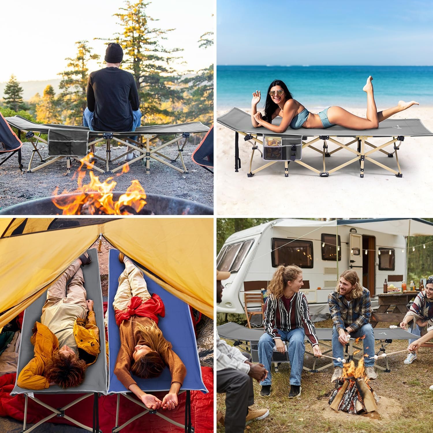 Heavy-Duty Folding Camping Cot (200kg / 440lbs Max Load) – Portable Military-Style Sleeping Bed with Storage Pocket & Carry Bag for Tent Camping & Beach