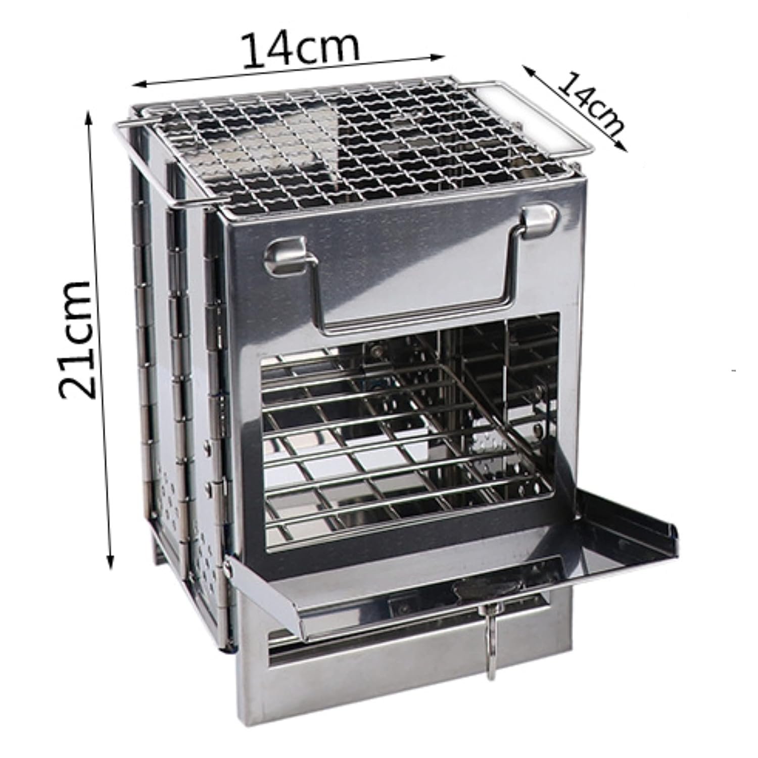 27cm Portable Folding Camping Wood Stove with Grill Grate – Lightweight Stainless Steel Backpacking Camp Stove for BBQ, Picnics & Hiking (Medium)