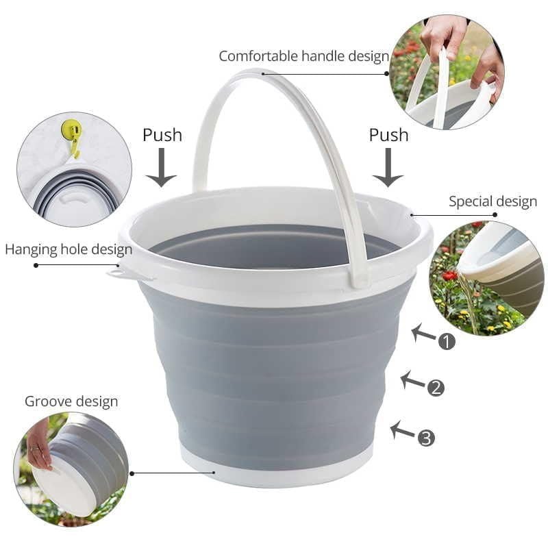 10L Collapsible Silicone Bucket & Basin with Handle – Heavy-Duty Foldable Water Pail for Car Wash, Camping, Cleaning & Fishing