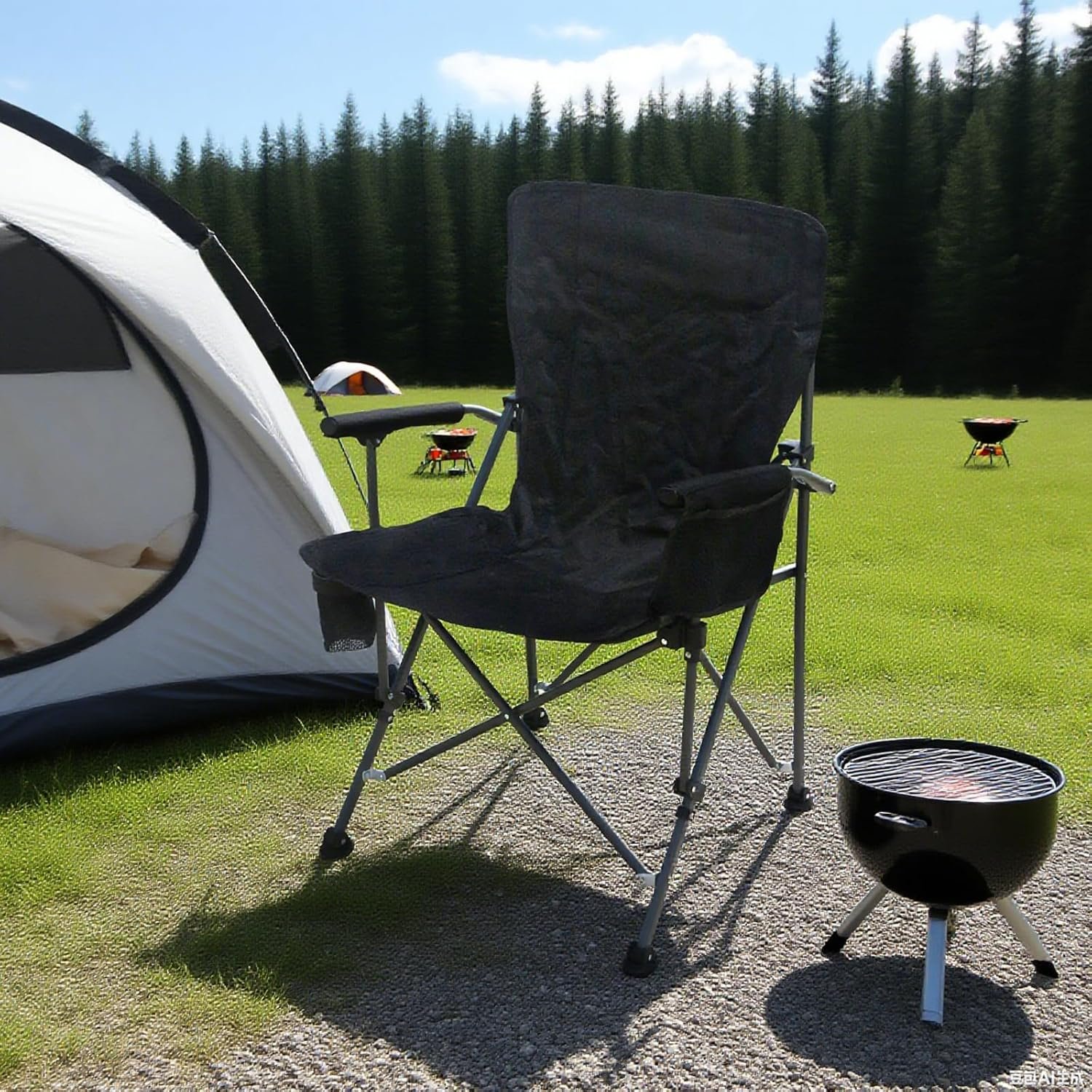 High-Back Folding Camp Chair for Adults – Heavy-Duty 330 LBS Steel Frame Director's Chair with Cup Holder & Side Organizer for Camping & Sports