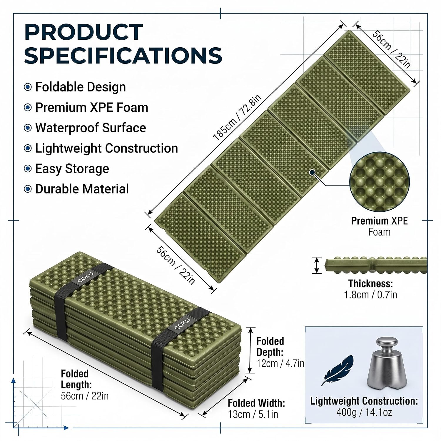 Foldable Foam Camping Sleeping Pad with Egg Crate Design – Ultralight Waterproof Accordion Mattress for Backpacking, Hiking & Tent Camping