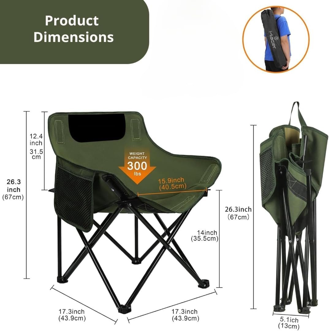 Heavy-Duty Portable Camp Chair (300 lbs Capacity) – Durable Oxford Fabric Folding Outdoor Armchair with Storage Bag for Camping & Tailgating