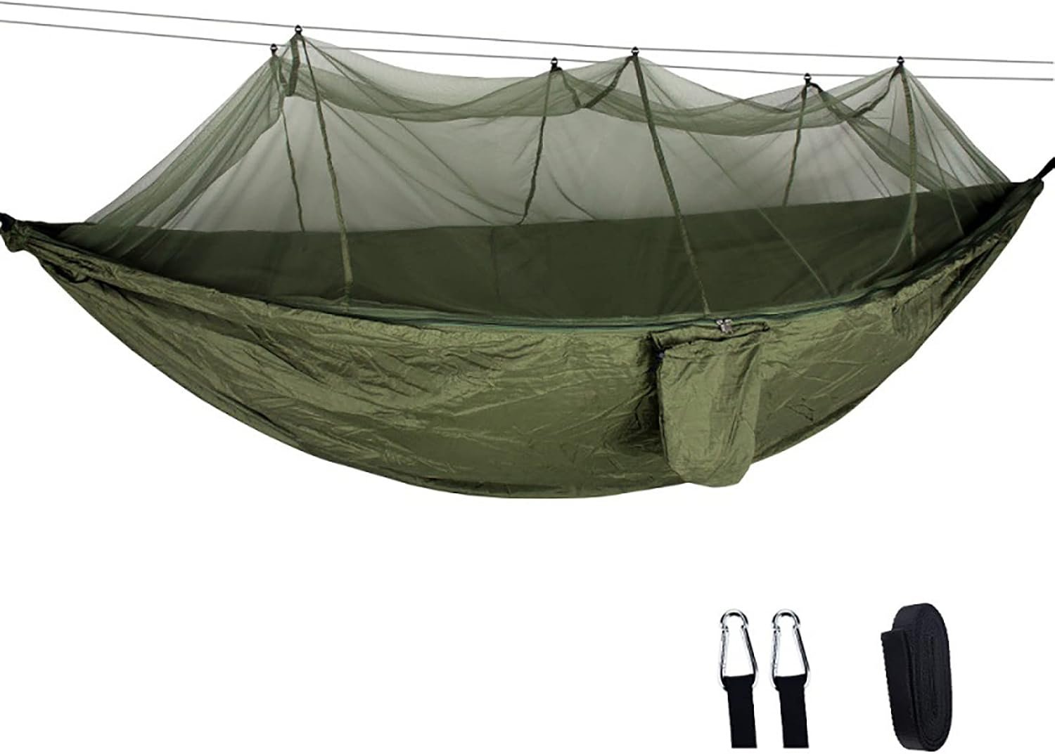 Lightweight Camping Hammock with Mosquito Net (260x140cm / 200kg Capacity) – Parachute Nylon Portable Travel Hammock with Tree Ropes & Carabiners