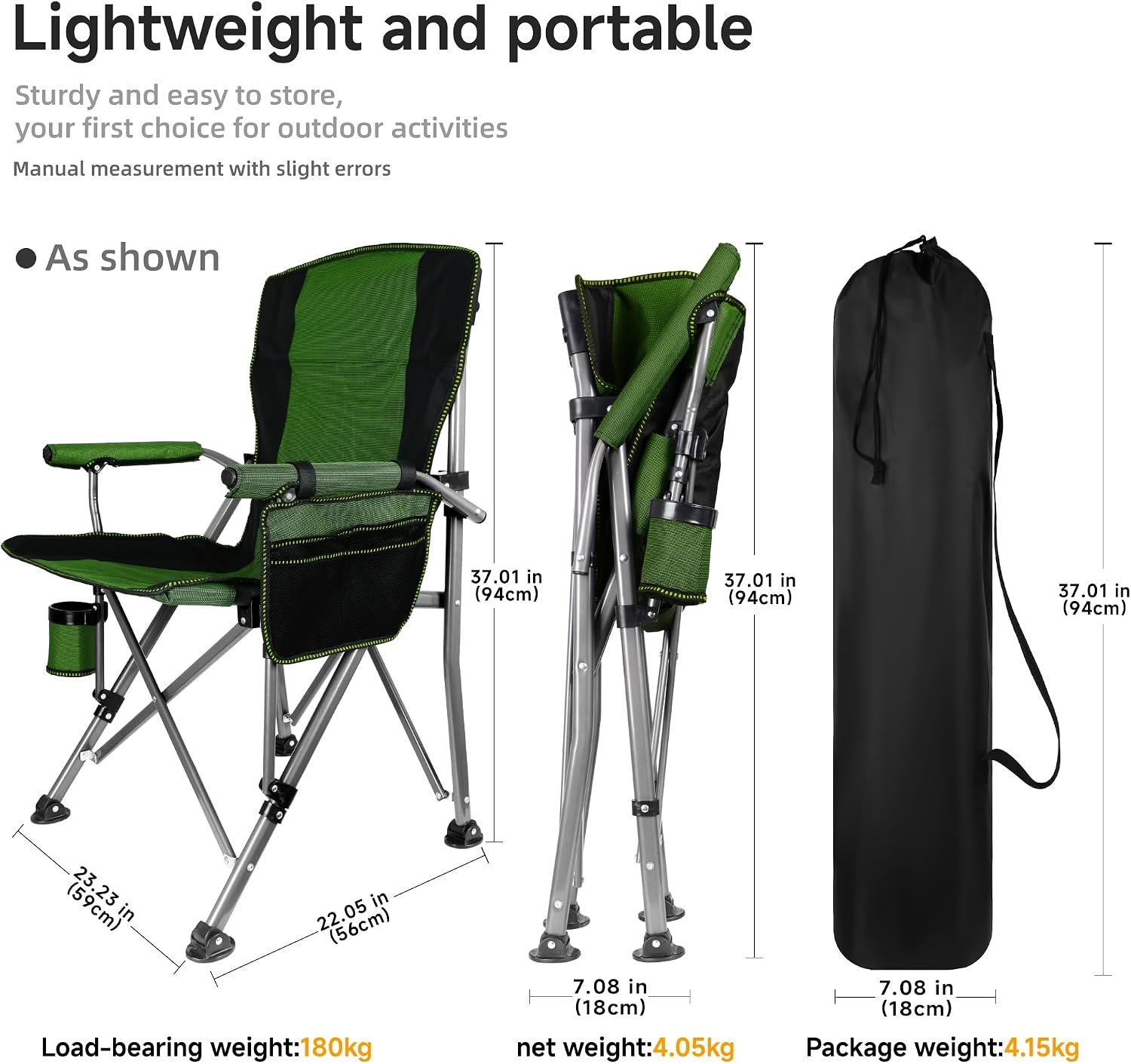 High-Back Folding Camp Chair for Adults – Heavy-Duty 330 LBS Steel Frame Director's Chair with Cup Holder & Side Organizer for Camping & Sports