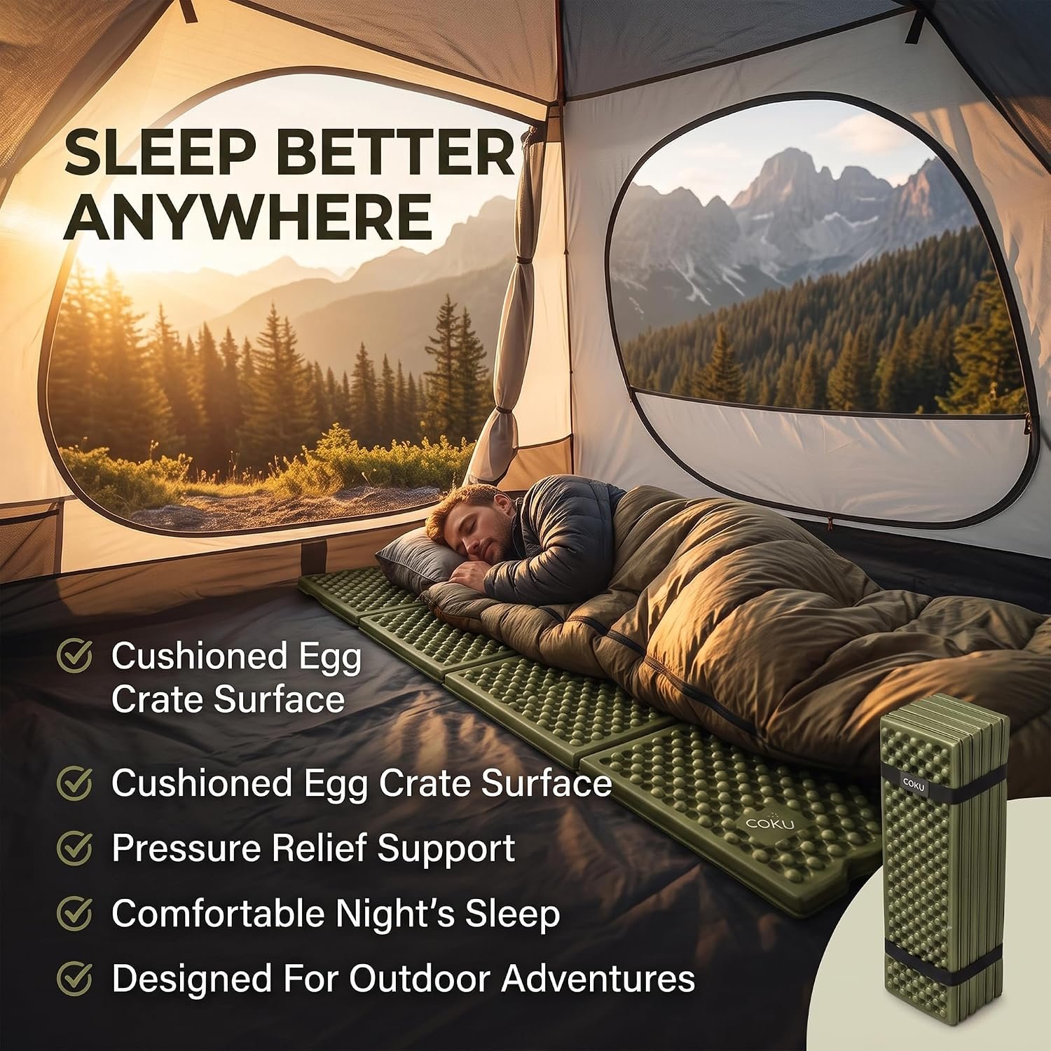 Foldable Foam Camping Sleeping Pad with Egg Crate Design – Ultralight Waterproof Accordion Mattress for Backpacking, Hiking & Tent Camping