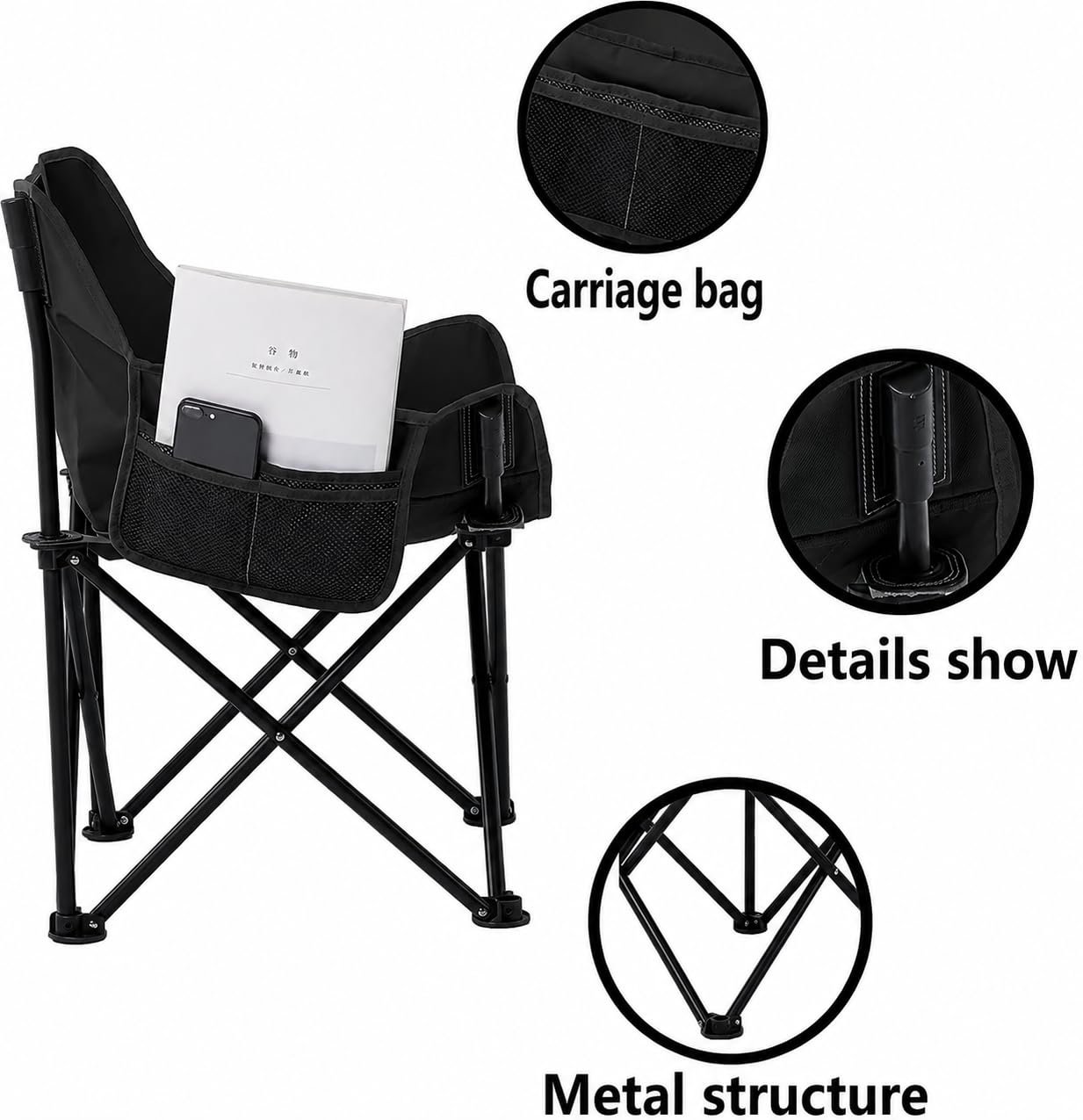 Heavy-Duty Portable Camp Chair (300 lbs Capacity) – Durable Oxford Fabric Folding Outdoor Armchair with Storage Bag for Camping & Tailgating