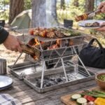 Collapsible 2-in-1 Campfire Grill & Portable Fire Pit – 304 Stainless Steel Folding Charcoal BBQ Grate with Carry Bag for Camping & Hiking