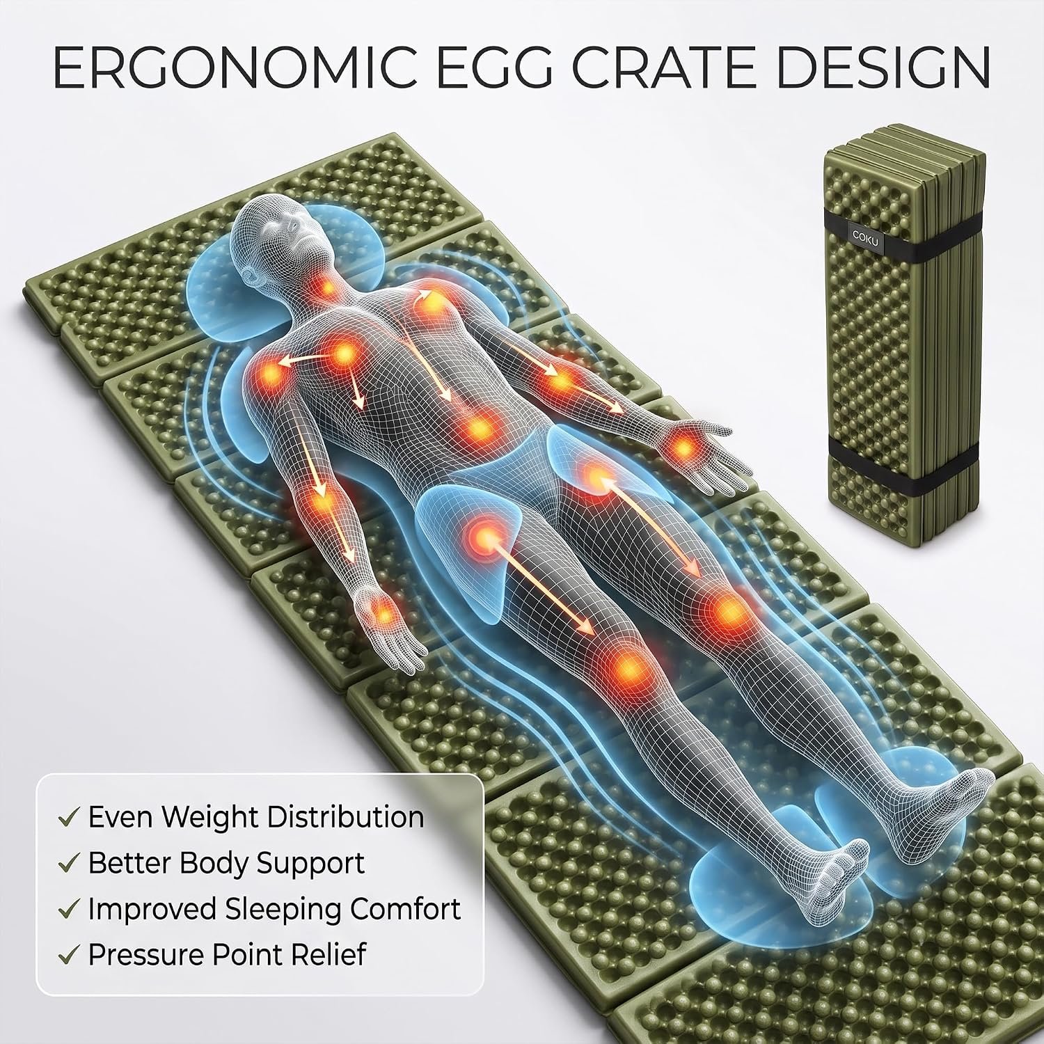 Foldable Foam Camping Sleeping Pad with Egg Crate Design – Ultralight Waterproof Accordion Mattress for Backpacking, Hiking & Tent Camping