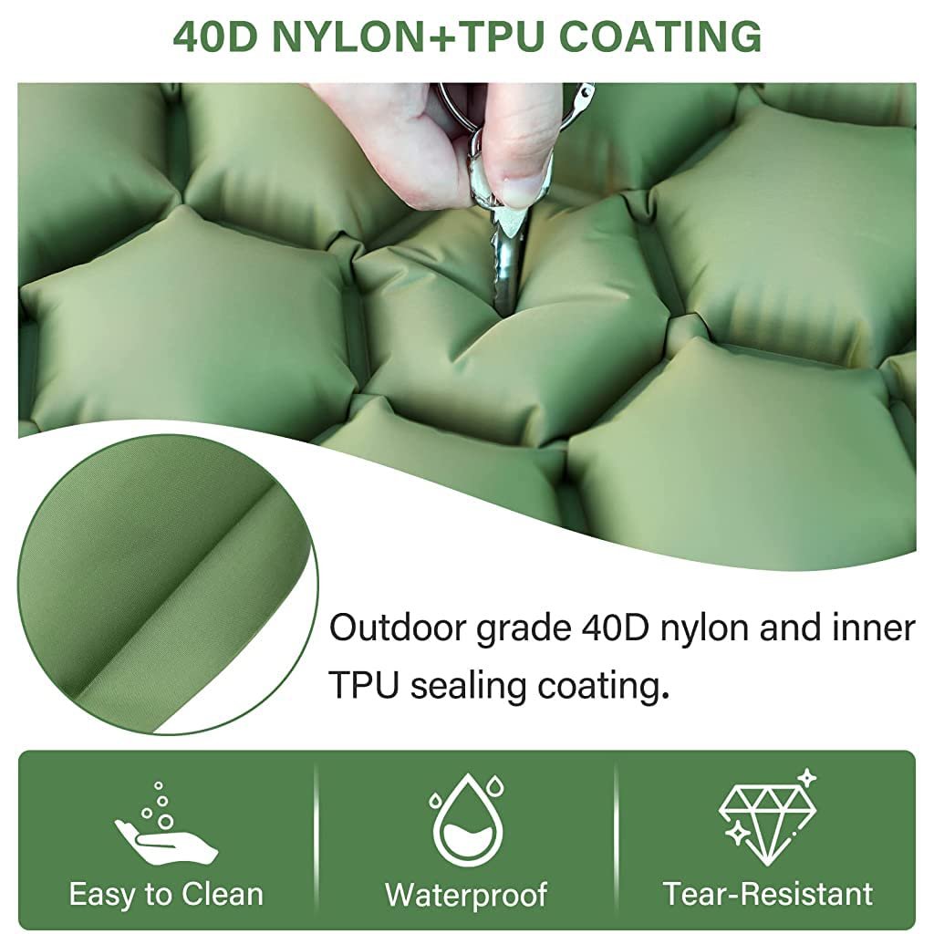 2-Person Inflatable Camping Sleeping Pad with Integrated Pillows – Double Air Mattress with Built-in Foot Pump for Tent Camping, Backpacking & Hiking (Green)