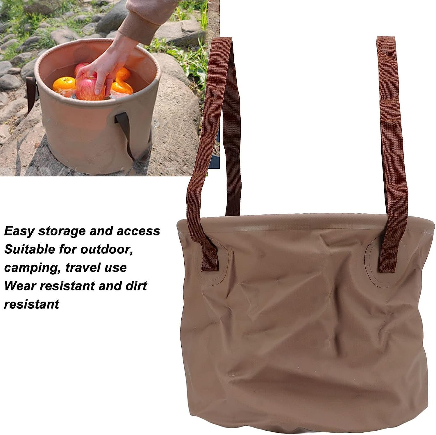 20 Liter Portable Folding Water Bucket – Large Waterproof Camping Wash Basin & Gear Organizer with Dual Carry Straps for Outdoor Travel (Black)
