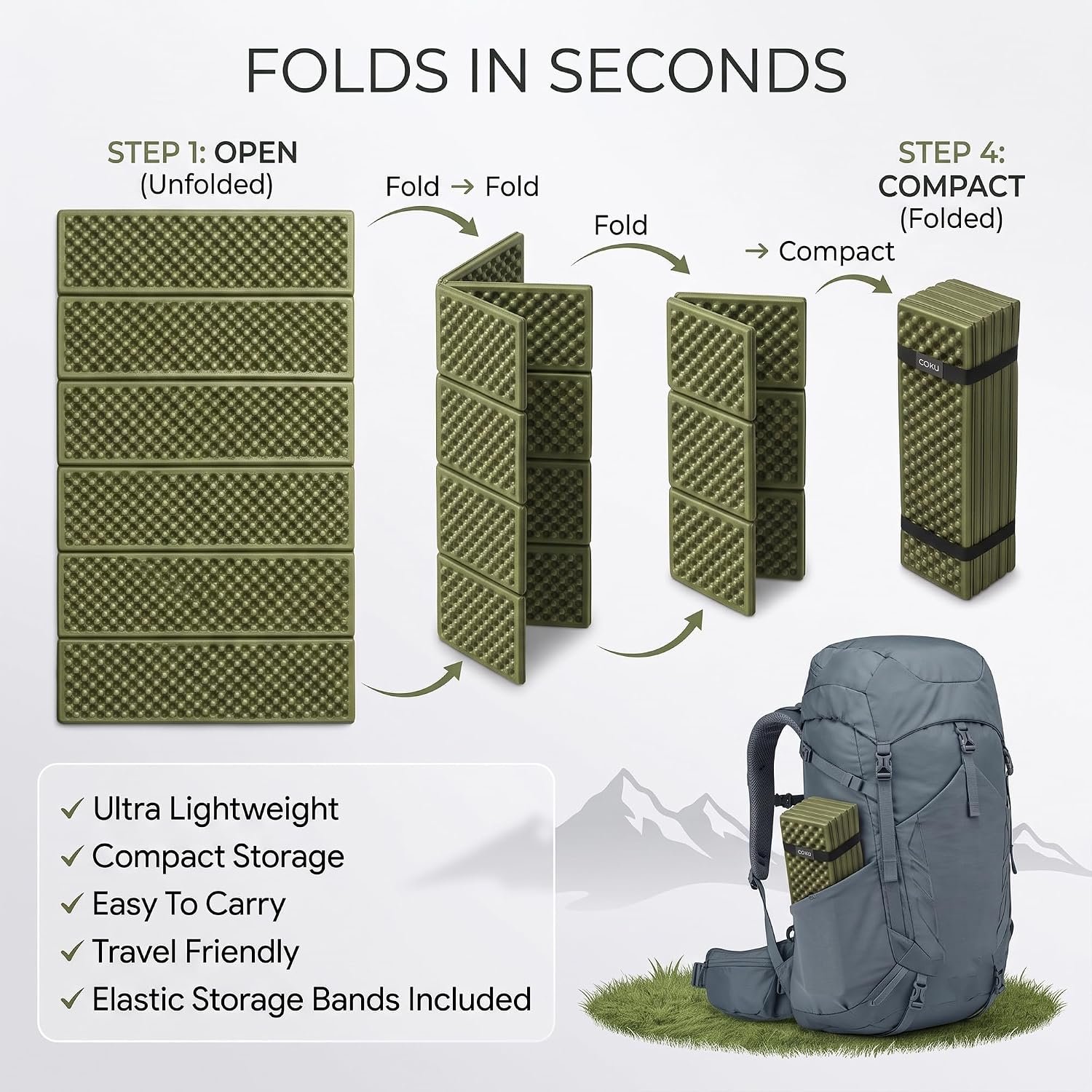 Foldable Foam Camping Sleeping Pad with Egg Crate Design – Ultralight Waterproof Accordion Mattress for Backpacking, Hiking & Tent Camping