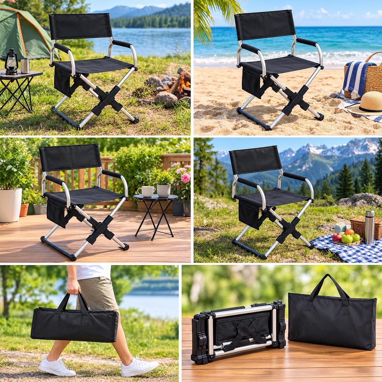 Compact Folding Camp Chair with Shoulder Bag – Heavy-Duty Oxford Fabric Outdoor Seat with Supportive Backrest for Hiking, Tailgating & Lawn