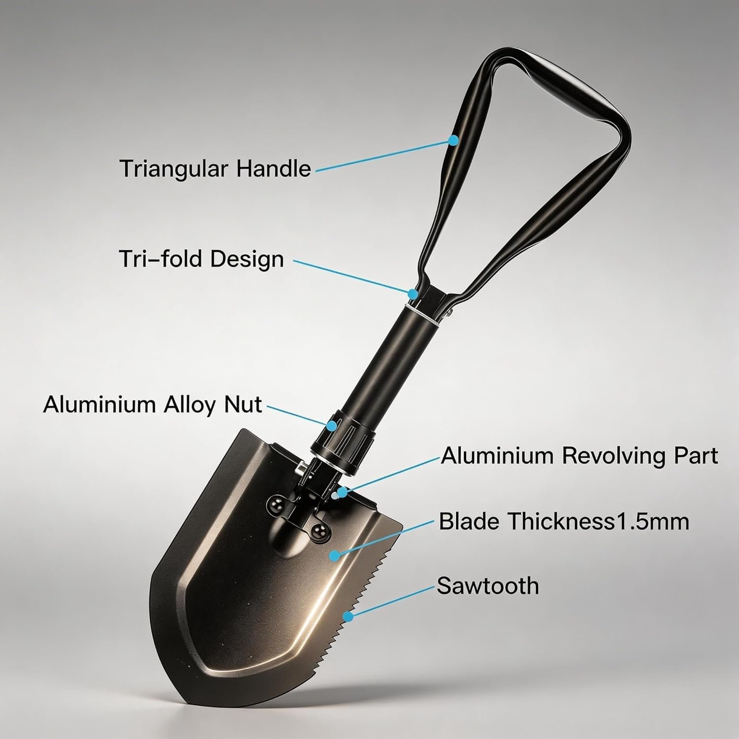 23-Inch Folding Camp Shovel & Entrenching Tool – Heavy-Duty High-Carbon Steel Portable Survival Shovel with Carry Pouch for Snow, Off-Road & Car Emergency
