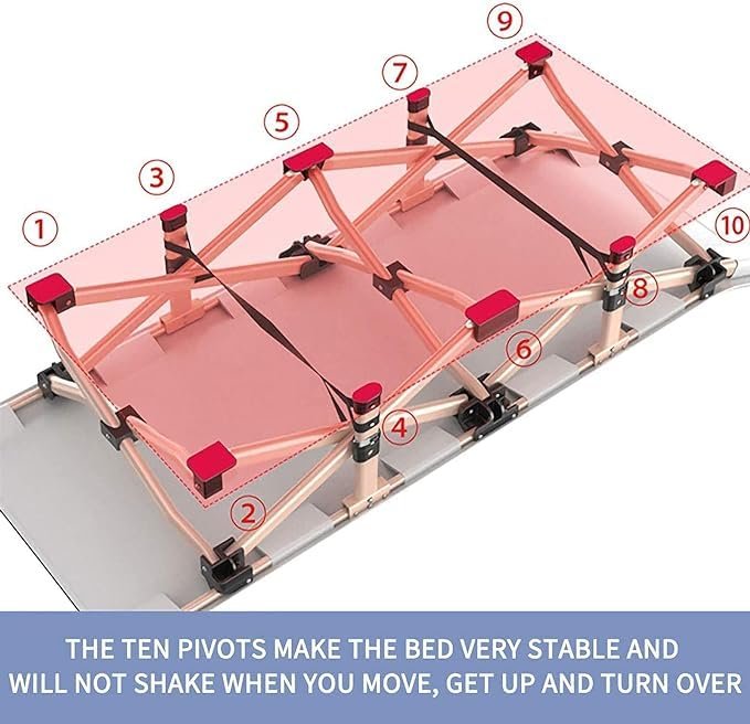Heavy-Duty Folding Camping Cot (200kg / 440lbs Max Load) – Portable Military-Style Sleeping Bed with Storage Pocket & Carry Bag for Tent Camping & Beach