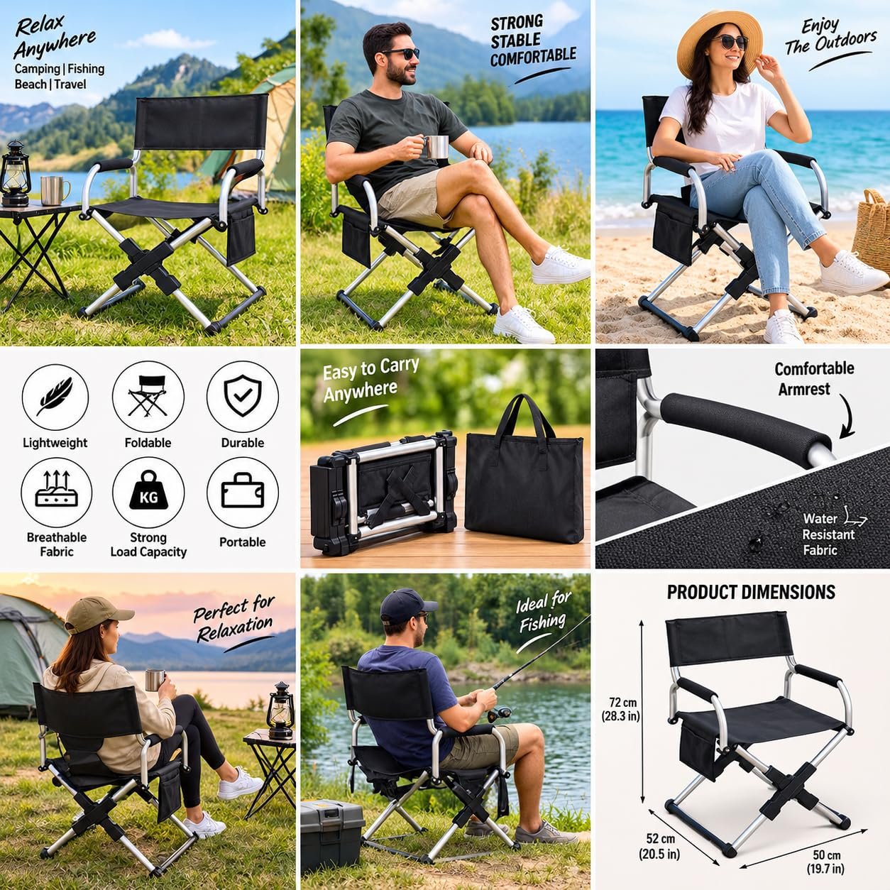 Compact Folding Camp Chair with Shoulder Bag – Heavy-Duty Oxford Fabric Outdoor Seat with Supportive Backrest for Hiking, Tailgating & Lawn