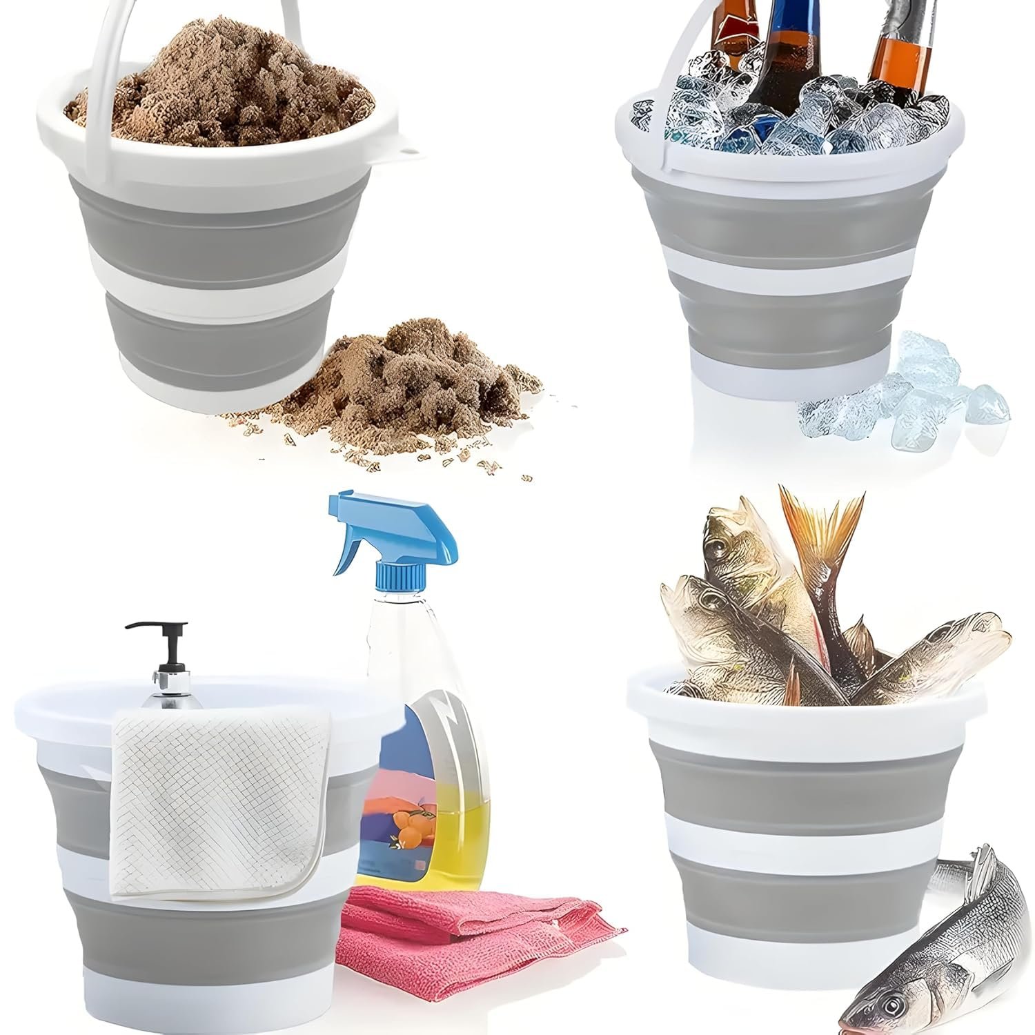 10L Collapsible Silicone Bucket & Basin with Handle – Heavy-Duty Foldable Water Pail for Car Wash, Camping, Cleaning & Fishing