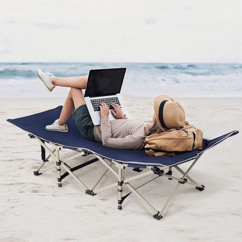 Heavy-Duty Folding Camping Cot (200kg / 440lbs Max Load) – Portable Military-Style Sleeping Bed with Storage Pocket & Carry Bag for Tent Camping & Beach