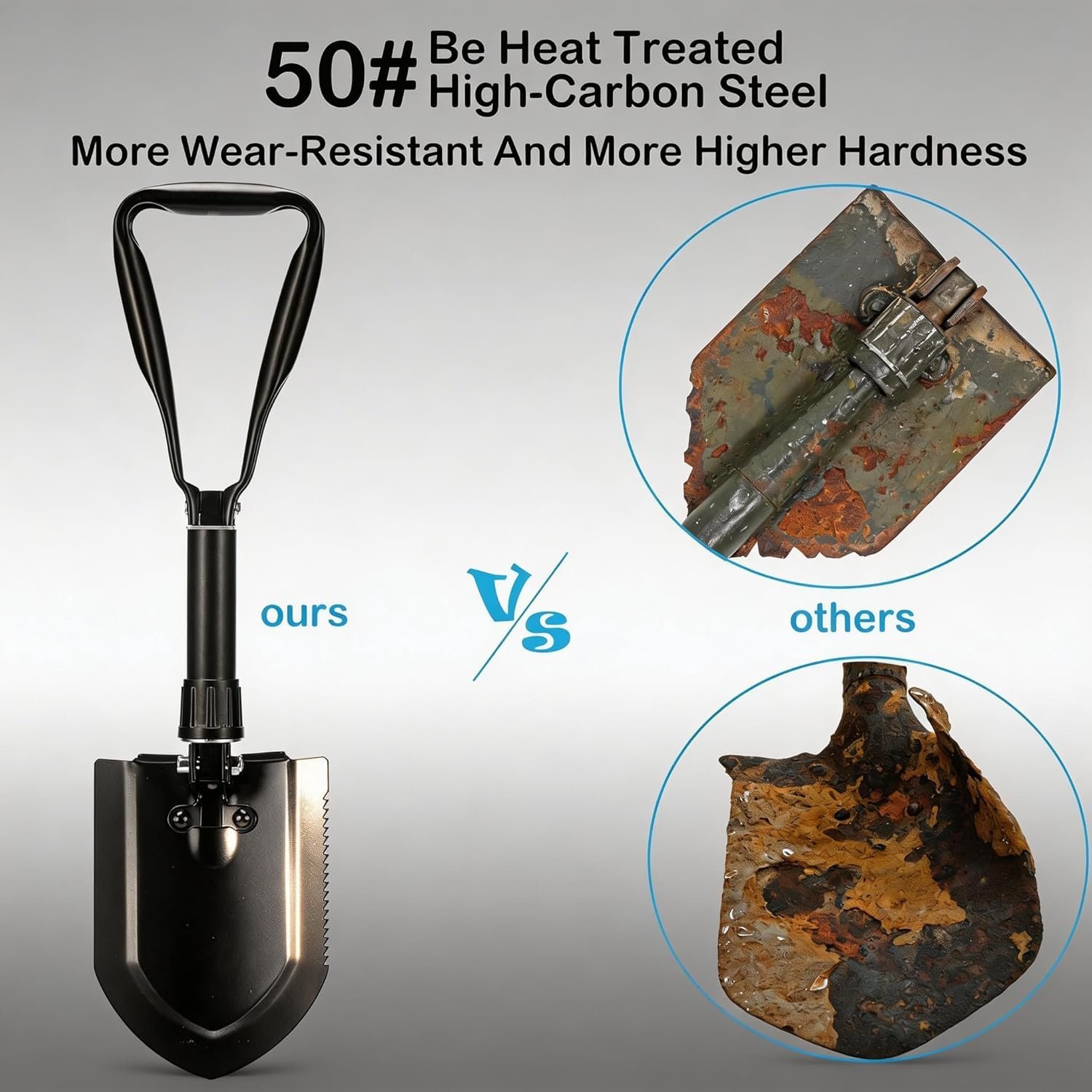 23-Inch Folding Camp Shovel & Entrenching Tool – Heavy-Duty High-Carbon Steel Portable Survival Shovel with Carry Pouch for Snow, Off-Road & Car Emergency