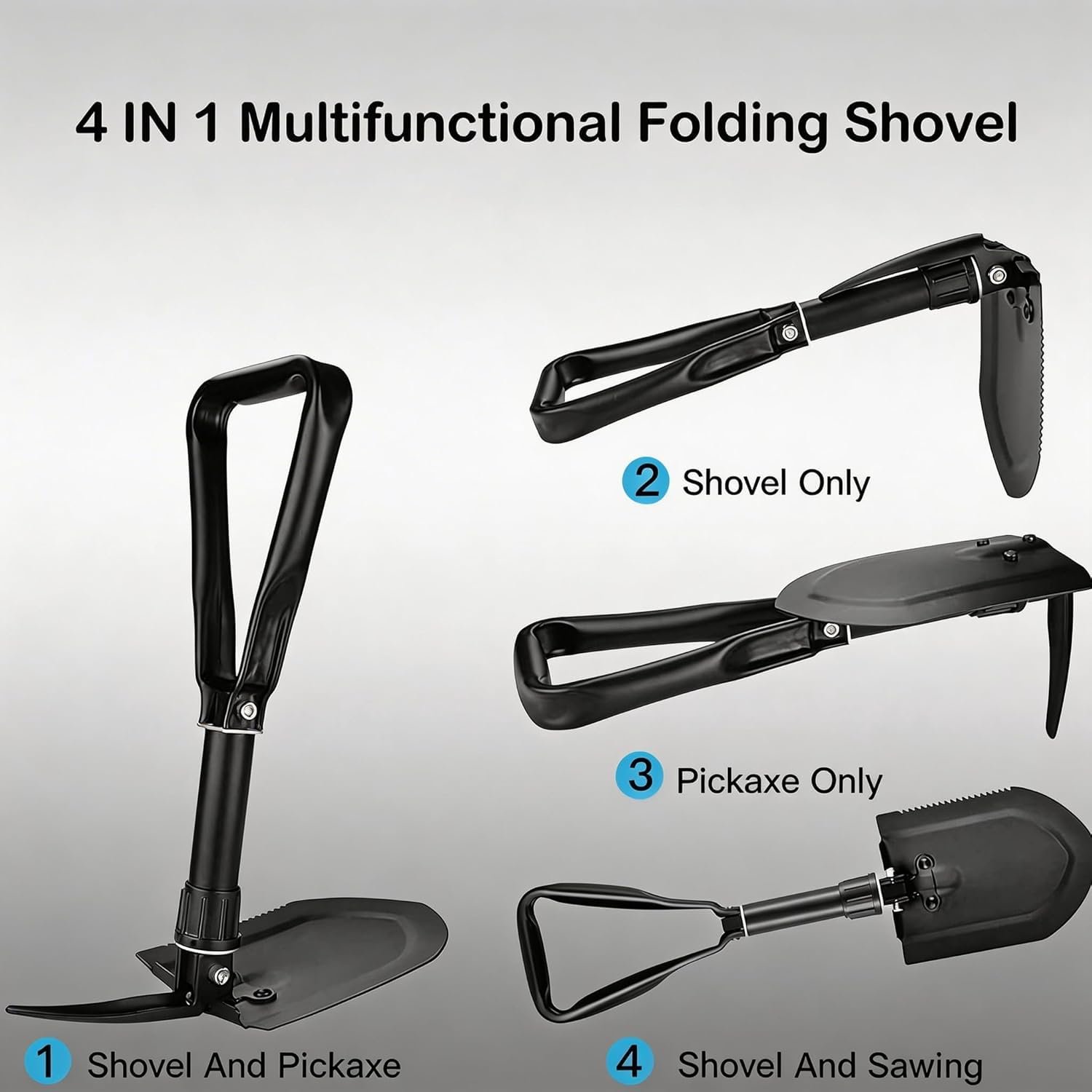 23-Inch Folding Camp Shovel & Entrenching Tool – Heavy-Duty High-Carbon Steel Portable Survival Shovel with Carry Pouch for Snow, Off-Road & Car Emergency