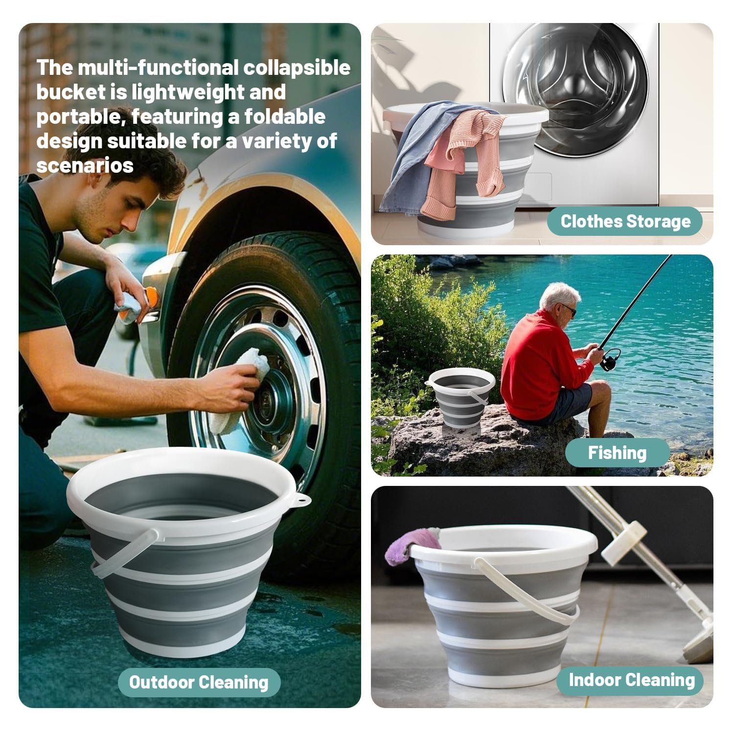 10L Collapsible Silicone Bucket & Basin with Handle – Heavy-Duty Foldable Water Pail for Car Wash, Camping, Cleaning & Fishing